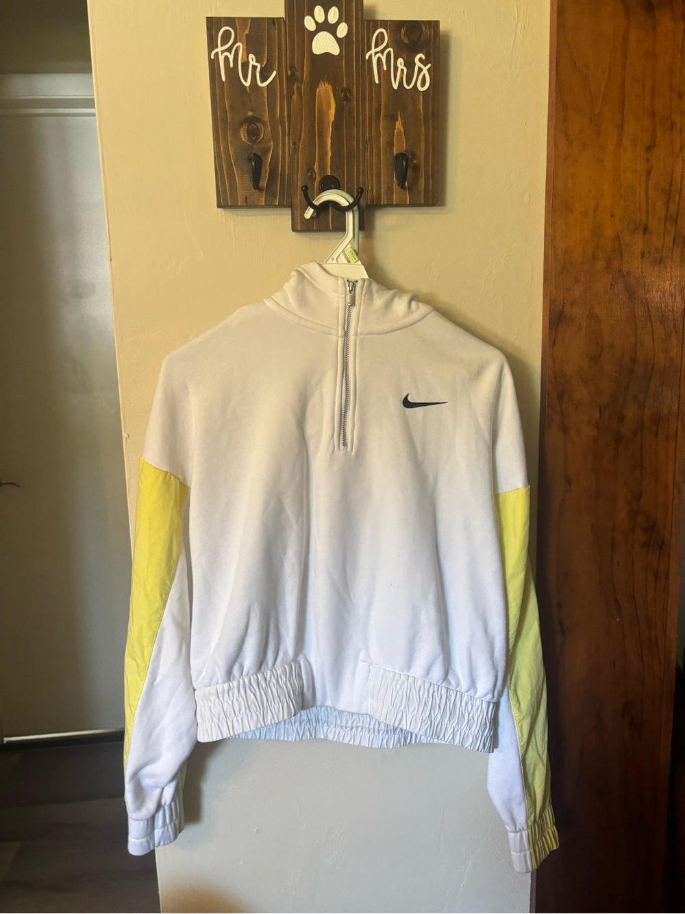 Nike Icon RARE COLORWAY White Half-Zip Pullover with Yellow Sleeve Panels